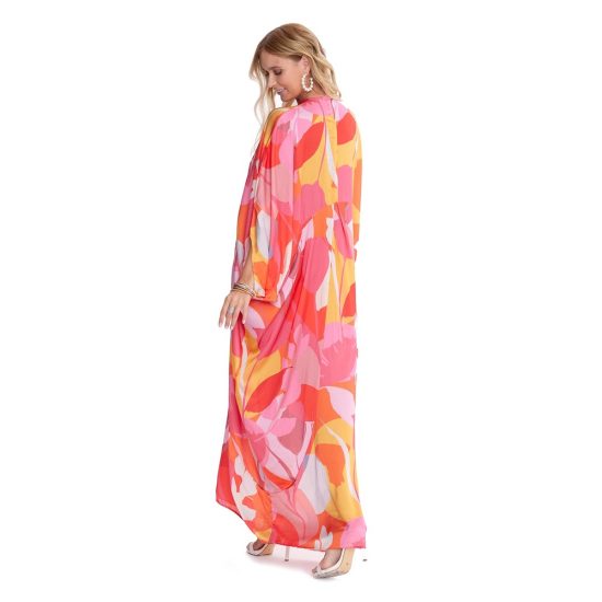 Turuncu Floral Abaya - Görsel 3