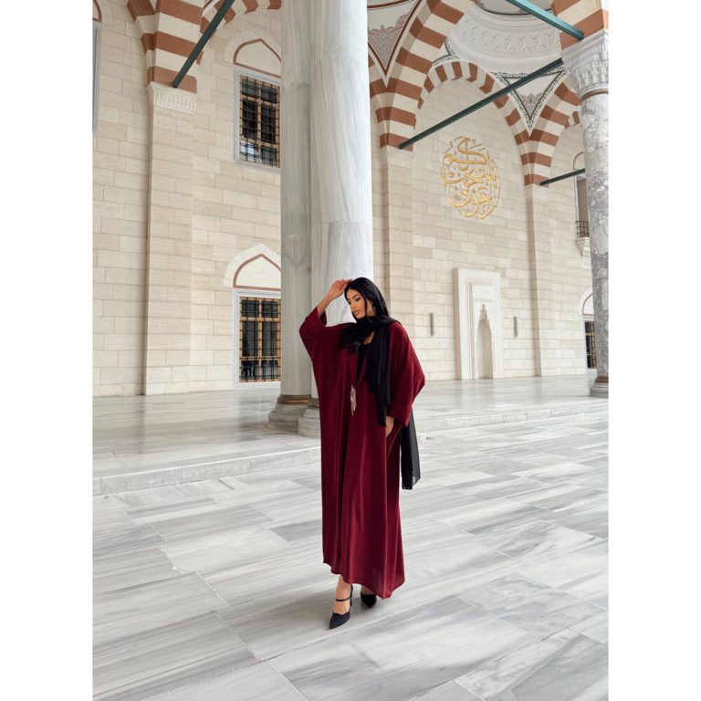 Broşlu Bordo Pardesu Abaya