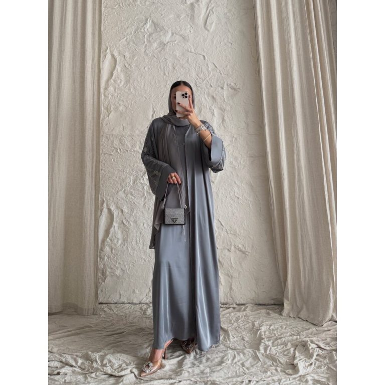 Gri İpek Abaya takımı